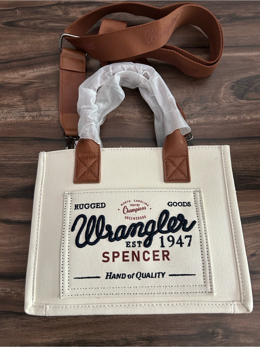Montana West Wrangler Cream Canvas Tote with Brown Leather Accents - Picture 2 of 5